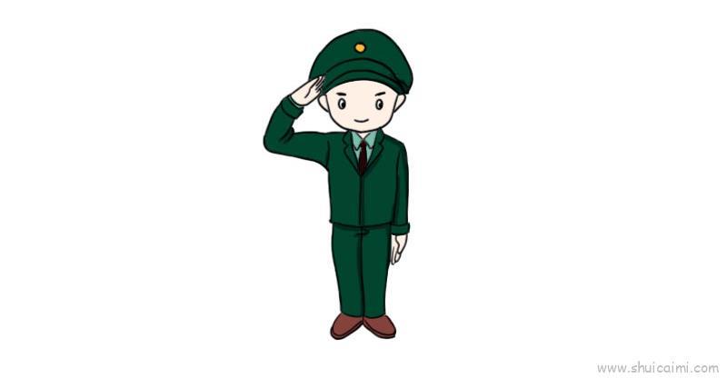 解放军儿童画怎么画 解放军简笔画步骤