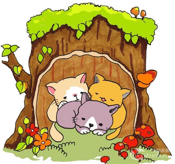 树洞里的猫咪的简笔画怎么画 树洞里的猫咪的简笔画顺序