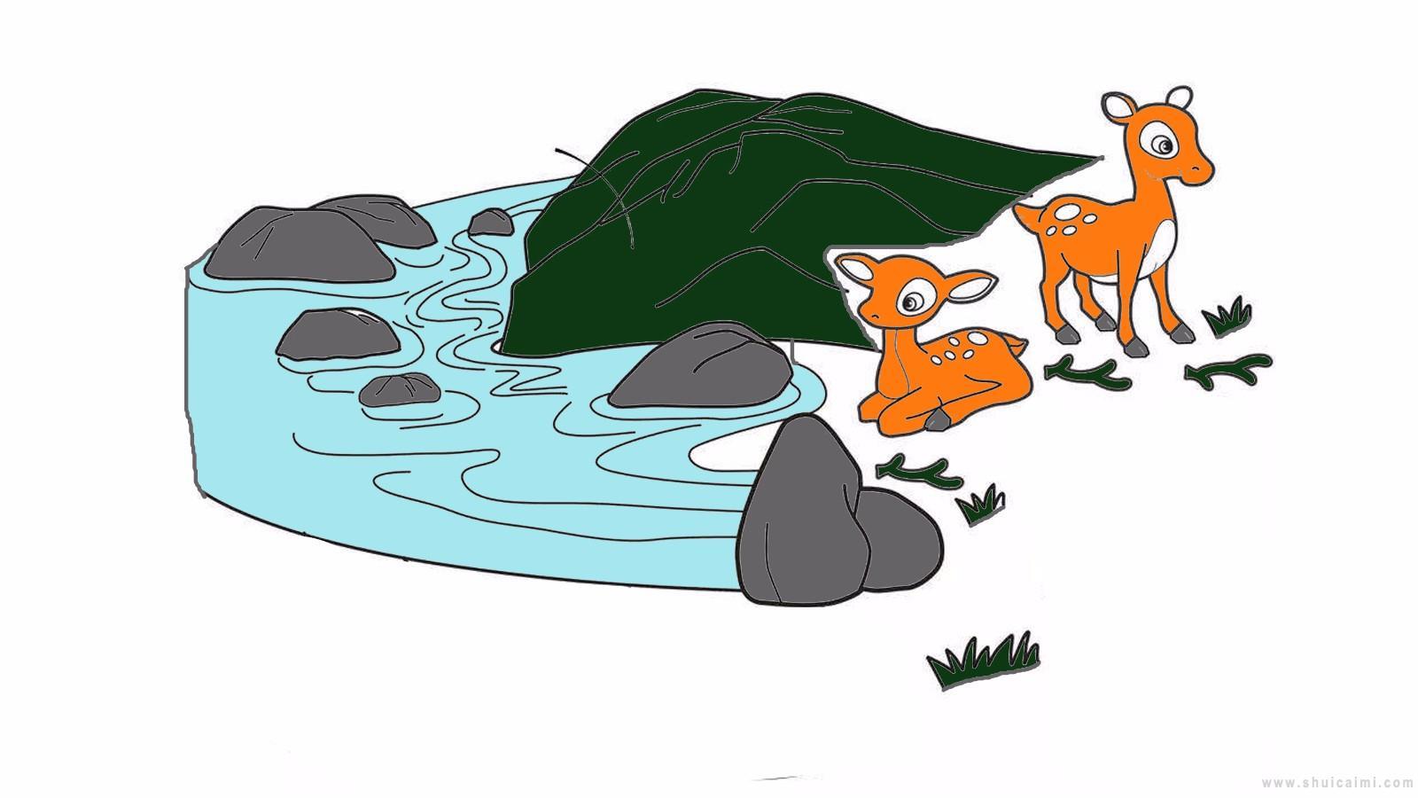 清泉石上流简笔画怎么画 清泉石上流简笔画图片大全