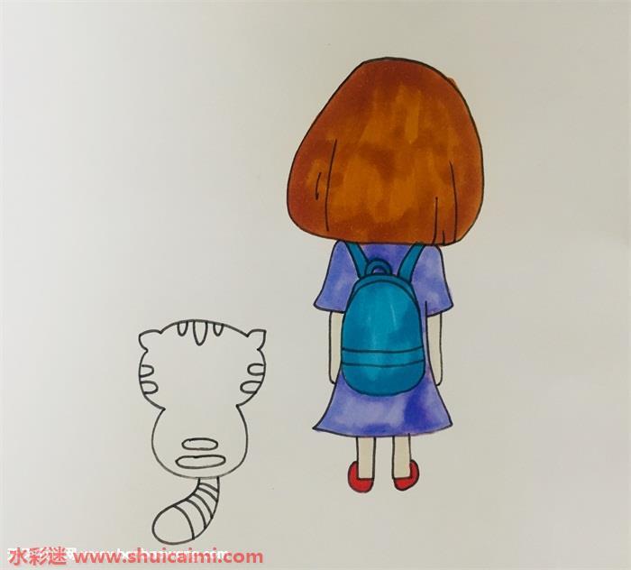 女孩和猫背影怎么画 女孩和猫背影简笔画步骤图