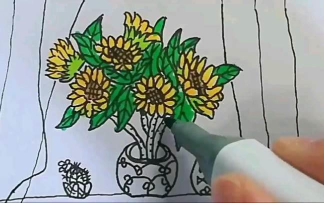 向日葵简笔画彩色 一片向日葵简笔画彩色