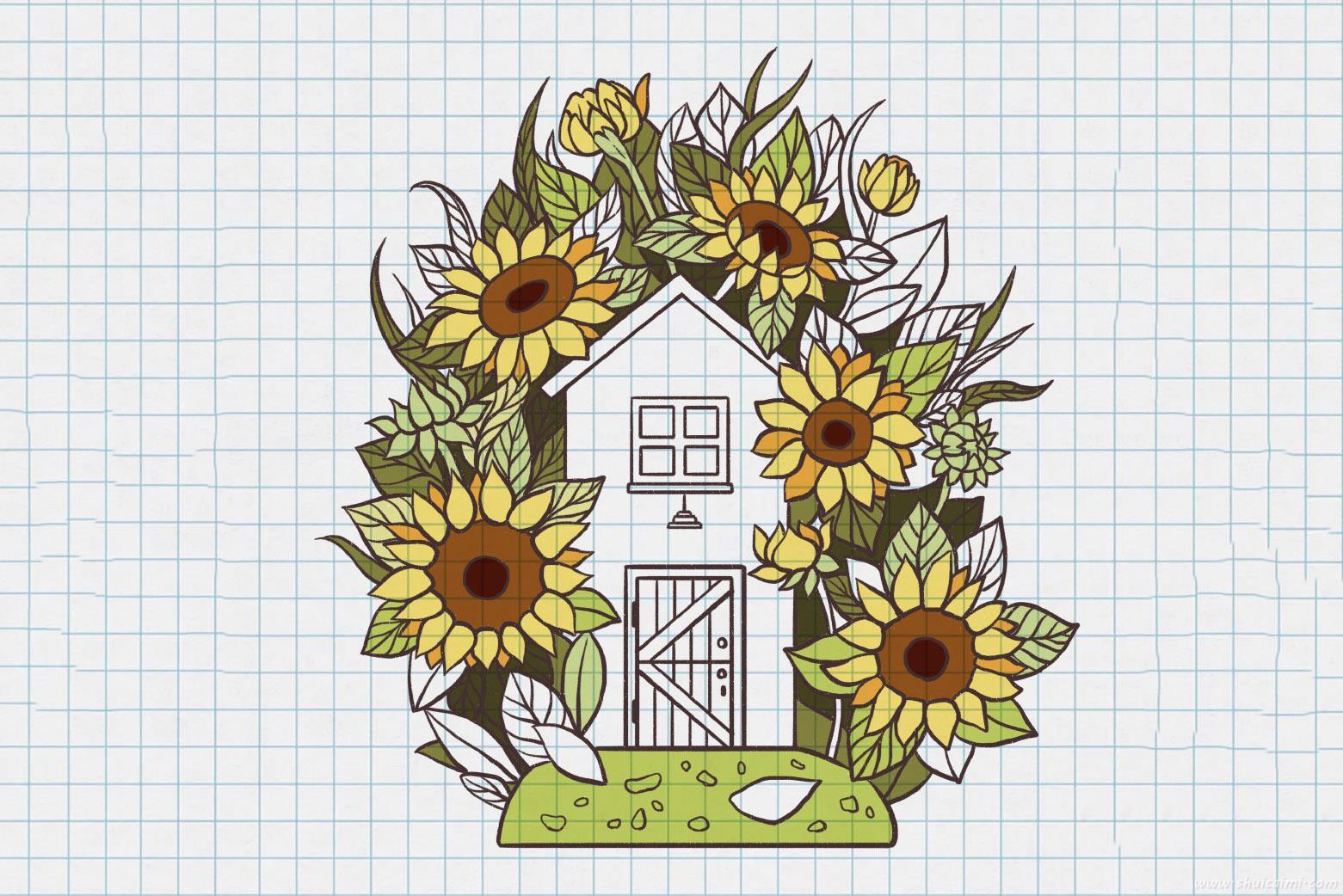 向日葵小屋怎么画 向日葵小屋简笔画图片大全带颜色