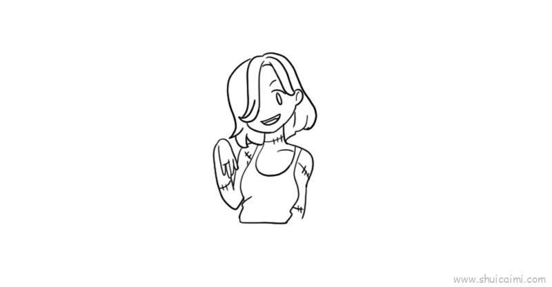 恐怖女丧尸儿童画怎么画 恐怖女丧尸简笔画简单