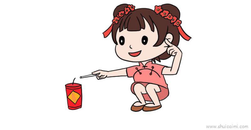 新春放鞭炮儿童画怎么画 新春放鞭炮简笔画简单