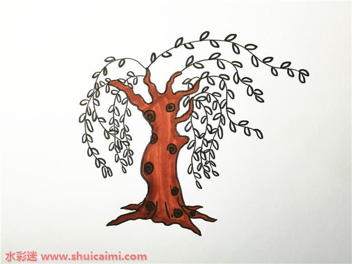 垂柳怎么画 垂柳简笔画图片带颜色