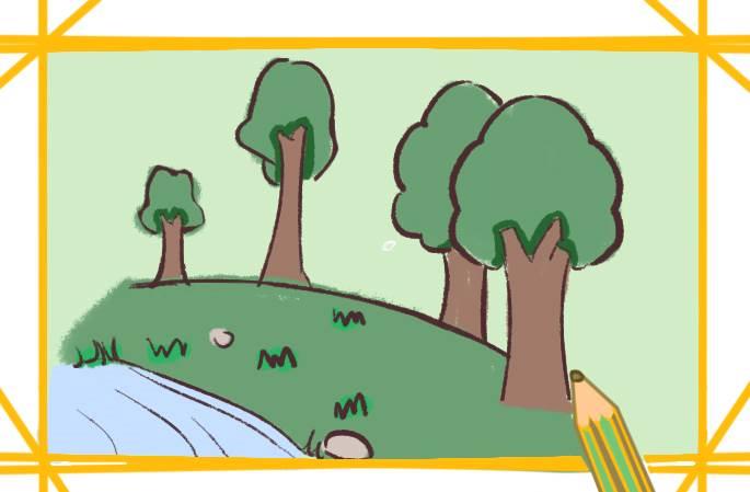 小溪简笔画 小河简笔画彩色