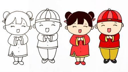 春节迎神简笔画图片 春节迎神简笔画图片彩色