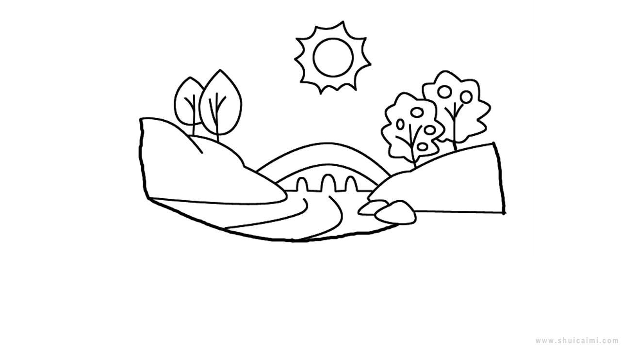 小桥流水简笔画怎么画 小桥流水简笔画简单又好看