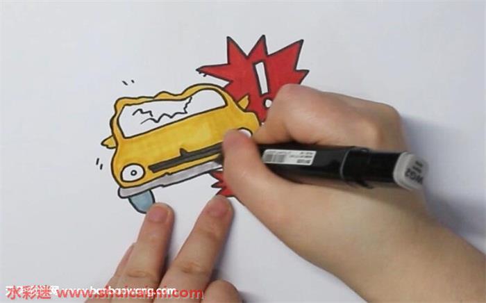 撞车怎么画 撞车简笔画简单彩色