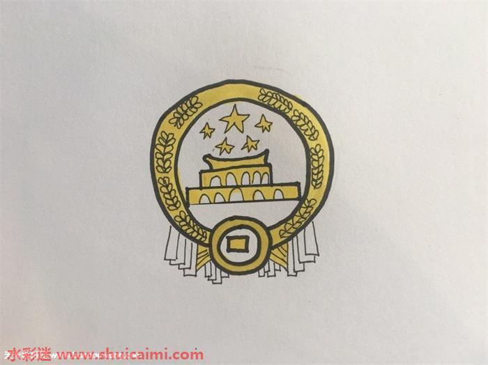 跟着画法步骤图解学国徽简笔画,超简单