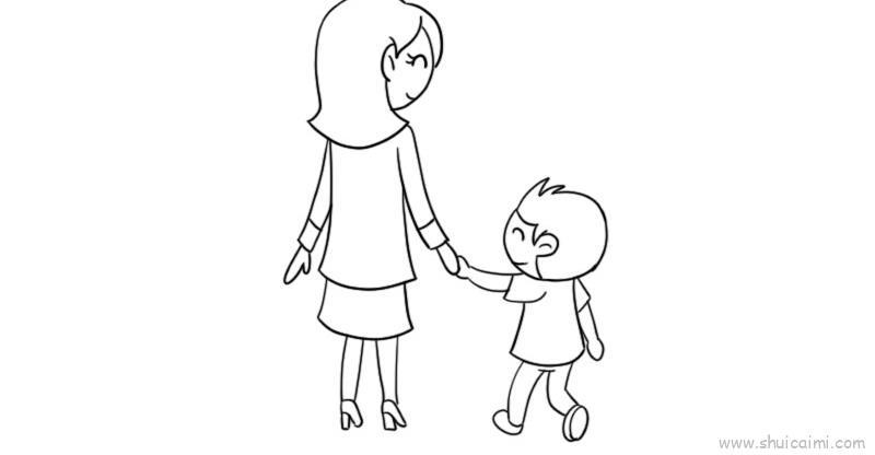 大手牵小手儿童画怎么画 大手牵小手简笔画画法