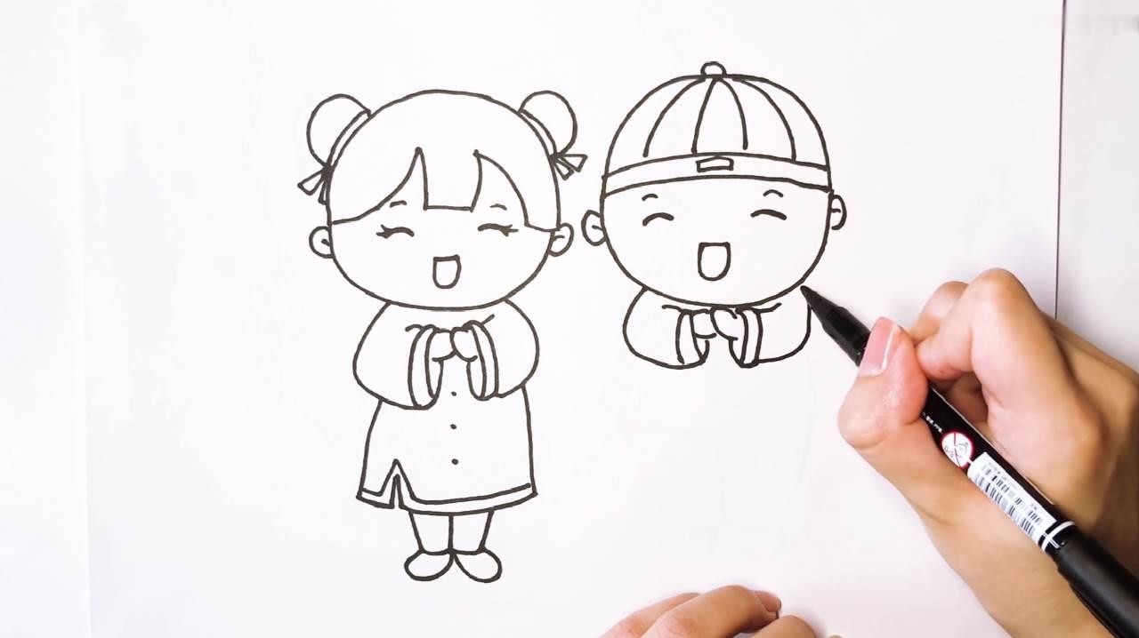 小孩子拜年图片简笔画 小孩子拜年图片简笔画怎么画