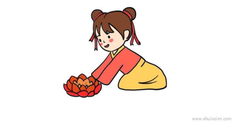 寒衣节放河灯儿童画怎么画 寒衣节放河灯简笔画步骤
