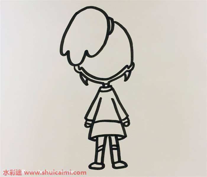 女生扎马尾背影怎么画 女生扎马尾背影简笔画图片大全带颜色