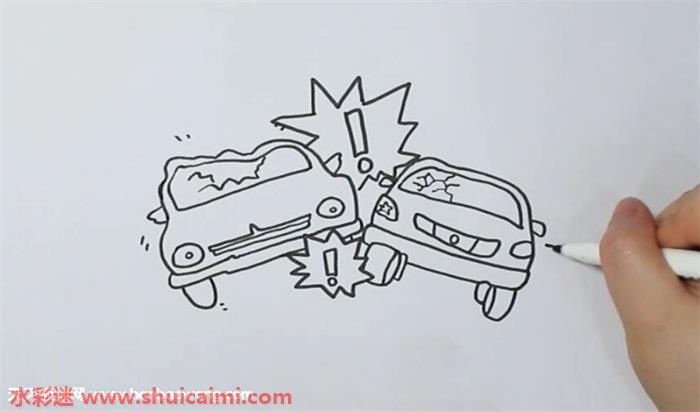 撞车怎么画 撞车简笔画简单彩色