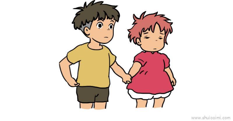 波妞宗介儿童画怎么画 波妞宗介简笔画步骤