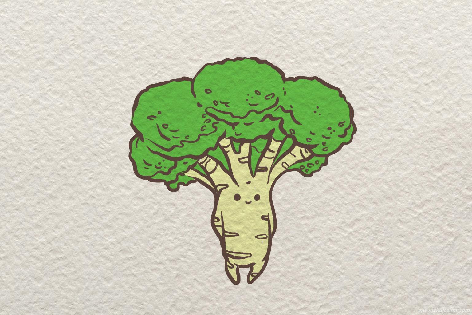 可爱的卡通西兰花简笔画绘画上色教程