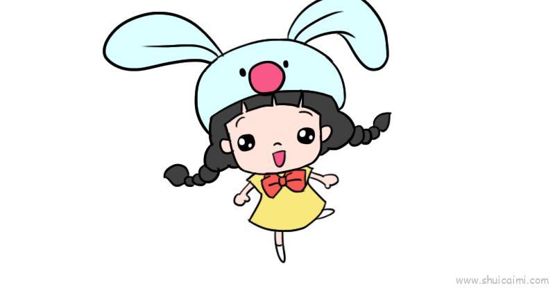 带兔子头套儿童画怎么画 带兔子头套简笔画图片