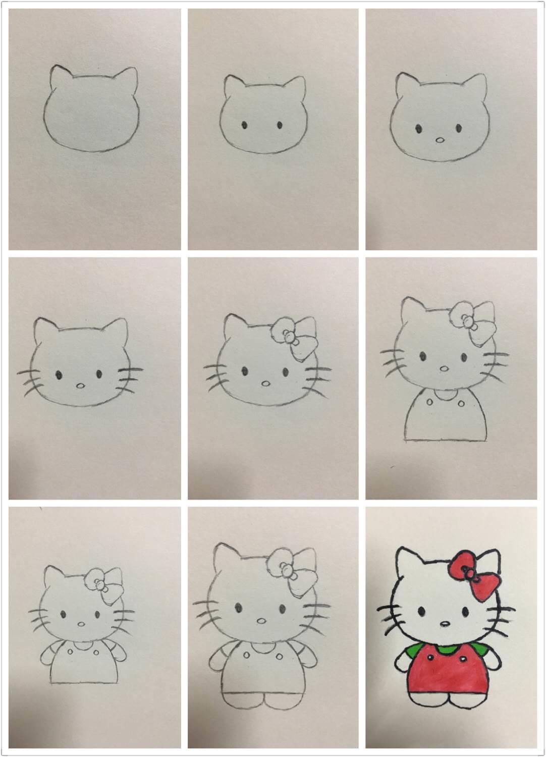 kitty猫简笔画 kitty猫简笔画带颜色