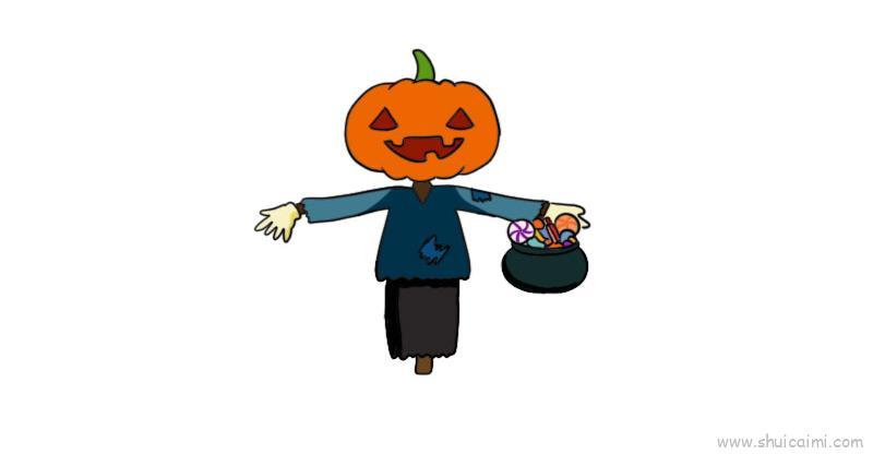 南瓜怪稻草人儿童画怎么画 南瓜怪稻草人简笔画顺序