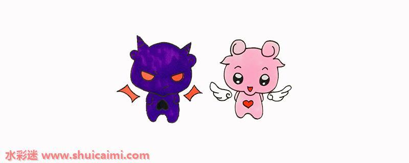 天使与恶魔卡通可爱简笔画图片教程