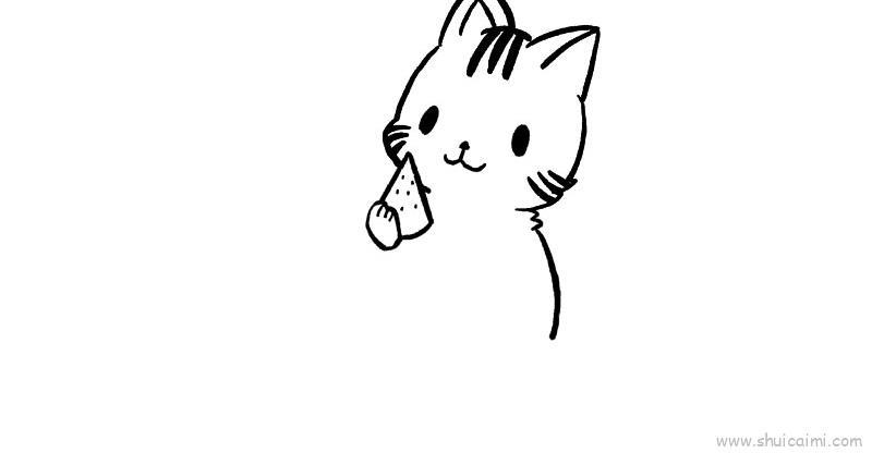 小猫吃西瓜儿童画怎么画 小猫吃西瓜简笔画顺序