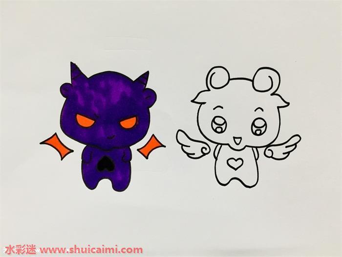 天使与恶魔卡通可爱简笔画图片教程