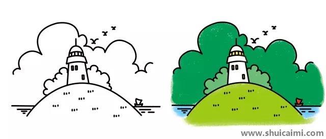 灯塔彩色儿童简笔画