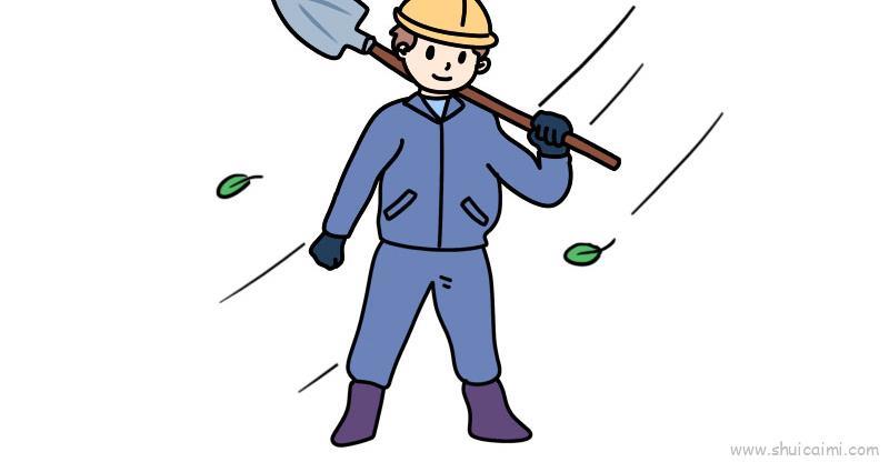 寒风中工作儿童画怎么画 寒风中工作简笔画顺序