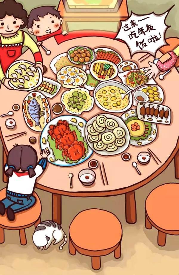 画一桌年夜饭简笔画彩色 年夜饭简笔画彩色 简单