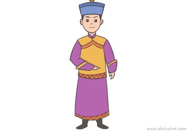 满族男士服饰儿童画怎么画 满族男士服饰简笔画图片大全
