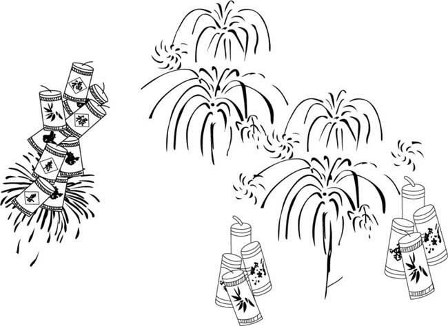 除夕夜放烟花简笔画图片 除夕夜放烟花简笔画图片彩色