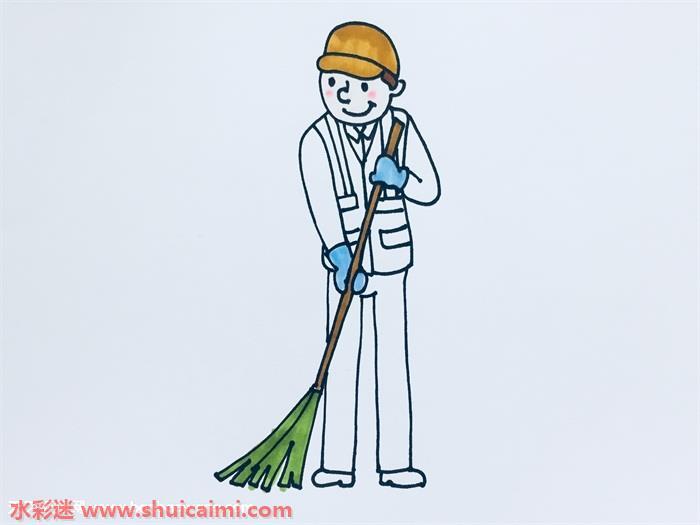 环卫工人扫地怎么画 环卫工人扫地简笔画彩色