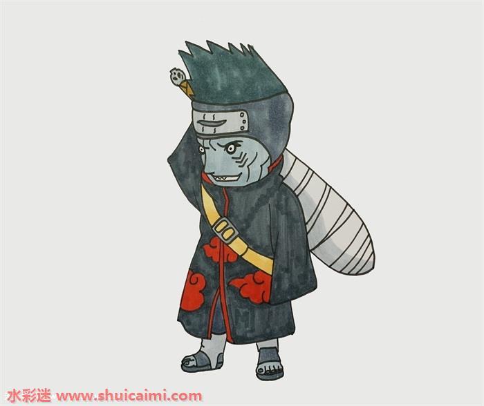 干柿鬼鲛怎么画 全身彩色鬼鲛简笔画步骤教程