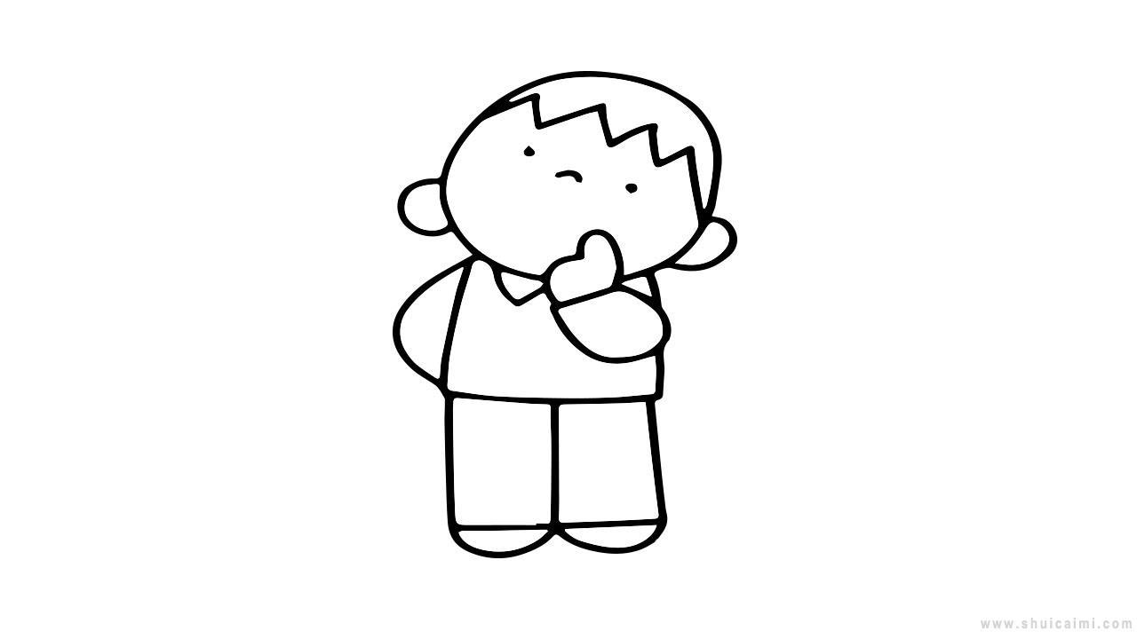 思考的小男孩彩色简笔画步骤图解教程