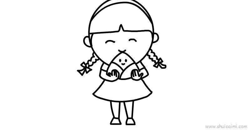 吃粽子的小女孩儿童简笔画画法步骤