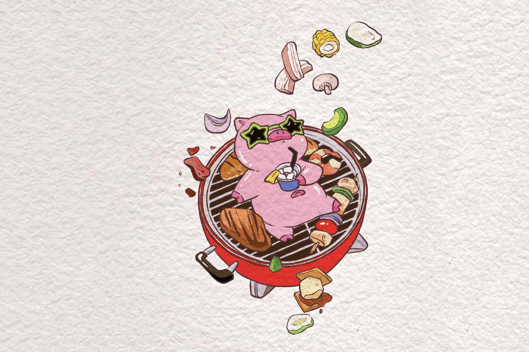 创意烧烤小猪怎么画 创意烧烤小猪简笔画彩色