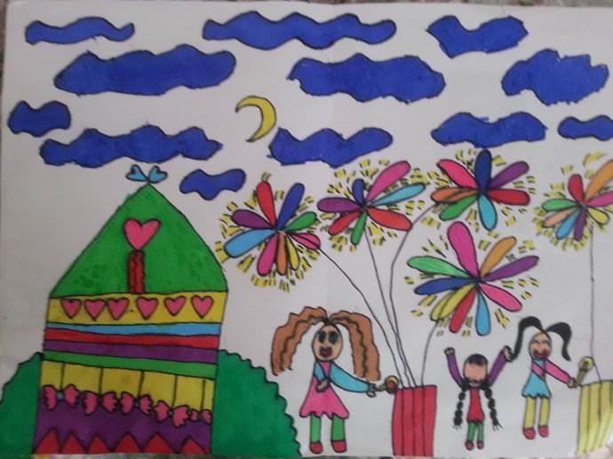 新年放烟花图片简笔画彩色 过年放烟花简笔画彩色