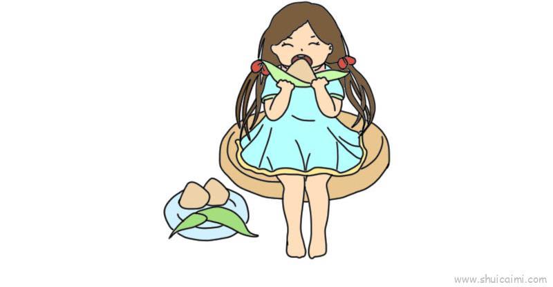 吃粽子儿童画怎么画 吃粽子简笔画顺序