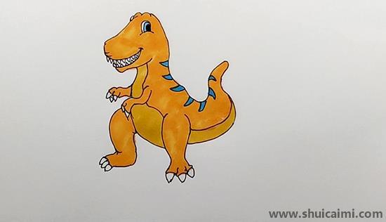 简单霸王龙儿童画怎么画 彩色霸王龙简笔画步骤