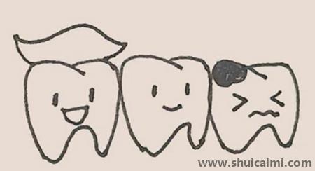 可爱的牙齿儿童简笔画绘画教程