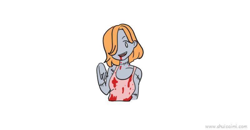 恐怖女丧尸儿童画怎么画 恐怖女丧尸简笔画简单