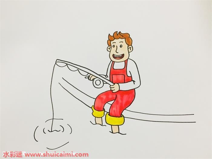 渔夫钓鱼怎么画 渔夫钓鱼简笔画图片彩色