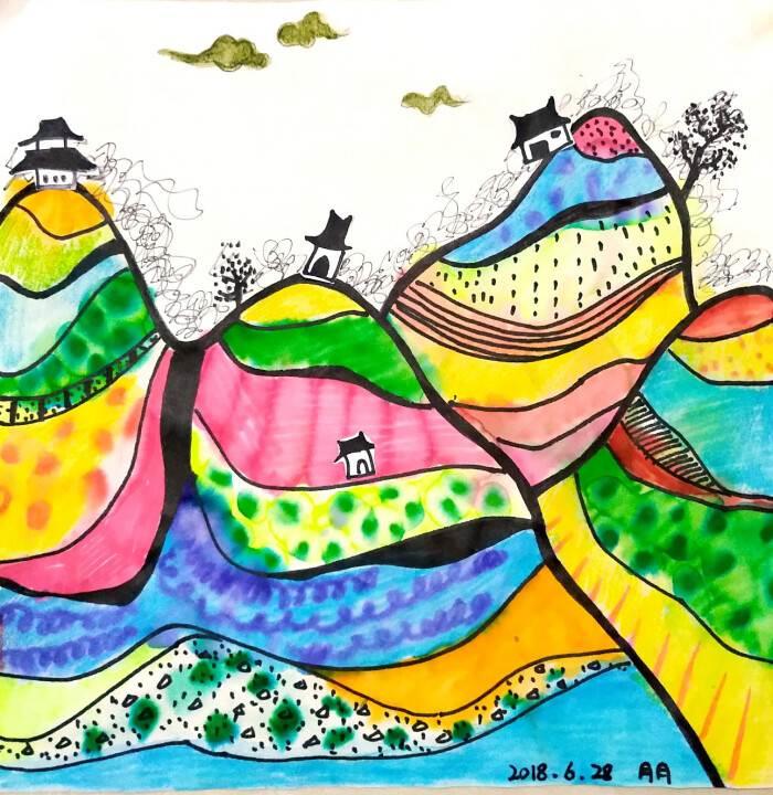 梯田简笔画 梯田简笔画图片