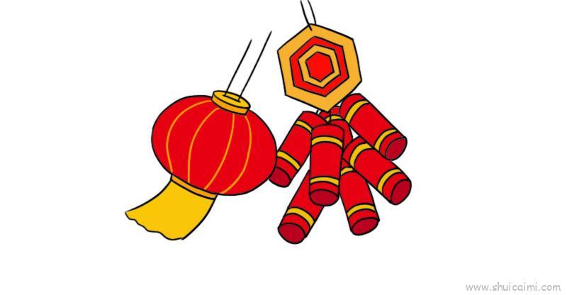 灯笼鞭炮儿童画怎么画 灯笼鞭炮简笔画顺序