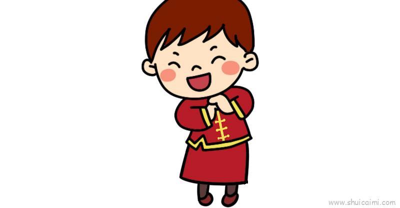 春节小男孩拜年儿童画怎么画 春节小男孩拜年简笔画步骤