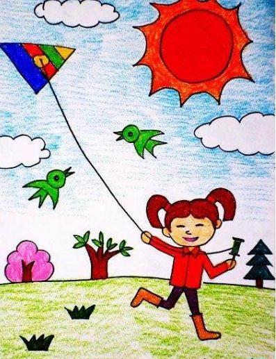 放风筝的小女孩简笔画 放风筝的小女孩简笔画既可爱又好看