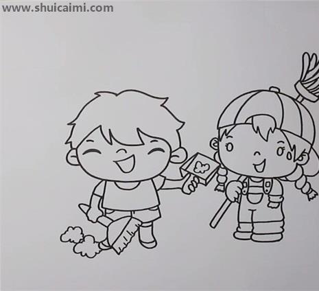 扫地儿童画简笔画怎么画 扫地儿童画简笔画顺序