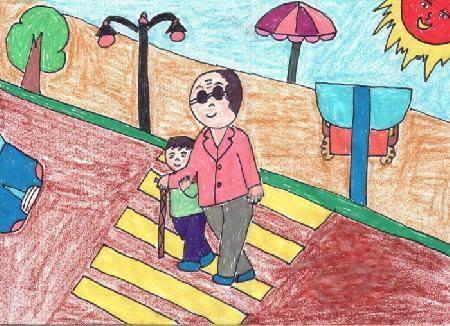 扶老奶奶过马路简笔画 小女孩扶老奶奶过马路简笔画