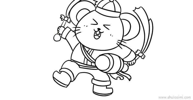 鼠年打鼓儿童画怎么画 鼠年打鼓简笔画步骤